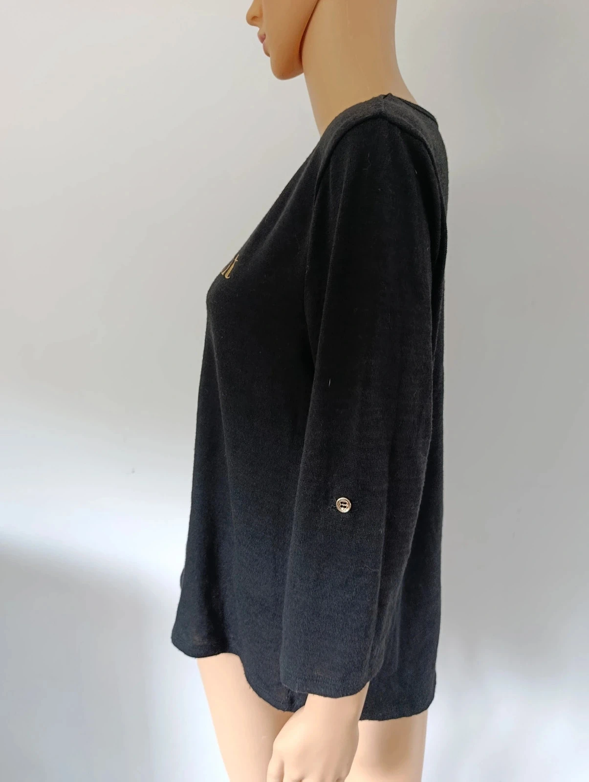 Camiseta feminina preta com estampa 'Maintenant ou jamais' mangas 3/4 – Tamanho L – photo 6